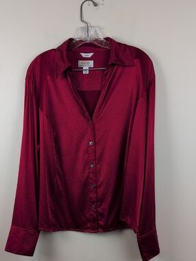 Talbots Woman Petites Red Silk Long-Sleeve Button-Up Blouse Top Size 20WP